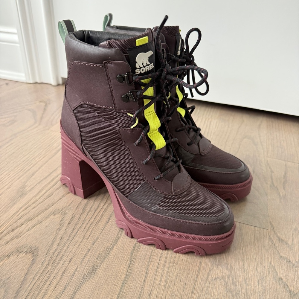 SOREL WOMEN'S BREX HEEL LACE BOOTIE New Cinder, Sea Sprite Size 8 Waterproof